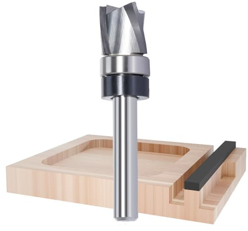 Solid Carbide Spiral Flush Trim Router Bits, 3-Flutes Down Cut Clearing & Pattern Router Bit, Top Bearing Template Router Bit for Wood Flush Trimming, Mortising (1/4 Inch Shank,1/2”x1/2”)