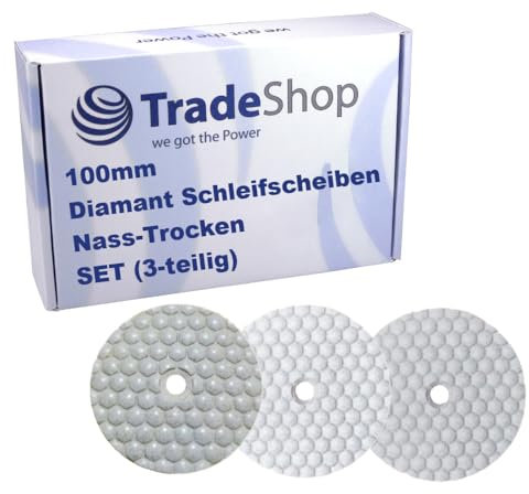Trade-Shop 3-teiliges SET 100mm M14 Schleifscheiben Pads Nass-Trocken für Klett Schleifteller Winkelschleifer Schleifmaschine, Körnung #50/#100/#200