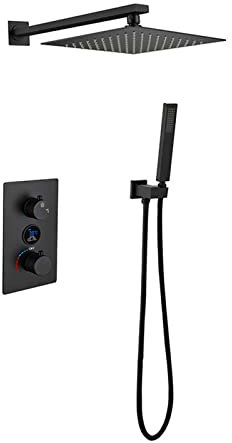 Grifo Mezclador baño, Juego Mezclador Ducha Empotrado, Cabezal Ducha Cuadrado y Juego Manguera, Juego Mezclador Ducha montado Pared