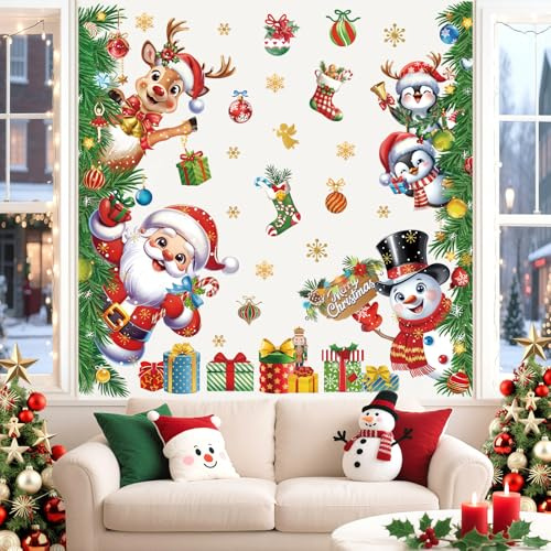 wondever Adesivi Murali Babbo Natale e Renna 3D Adesivi Parete Pinguino | Sticker da Muro Autoadesivo, Stacca e Attacca, Rimovibile, Decorazioni per Camera da Letto Soggiorno Ufficio TV Sfondo