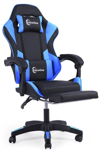 Ruication Gaming Chair with Footrest Office Chair Desk Chair Swivel Tilt Computer Chair Ergonomic Design with Headrest & Lumbar Cushion Reclining Back Support for Home Office (Blue)