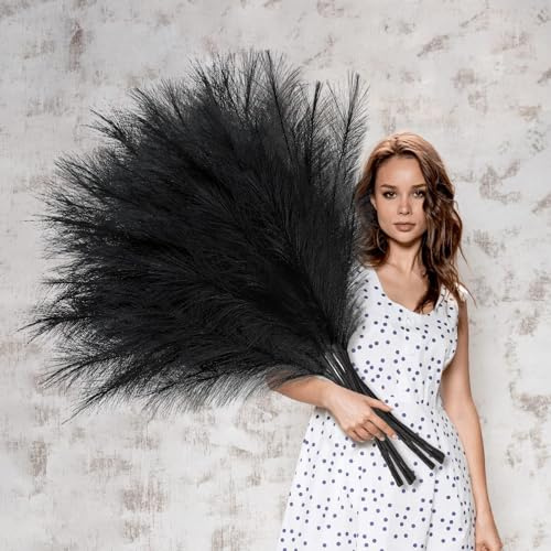 BlueCloudy 4 Stück Pampasgras Groß XXL Künstliches Pflanzen Gras 120CM | Flauschige Kunstblumen für Schlafzimmer Boho Dekoration Wohnzimmer Bodenvase Tischdeko