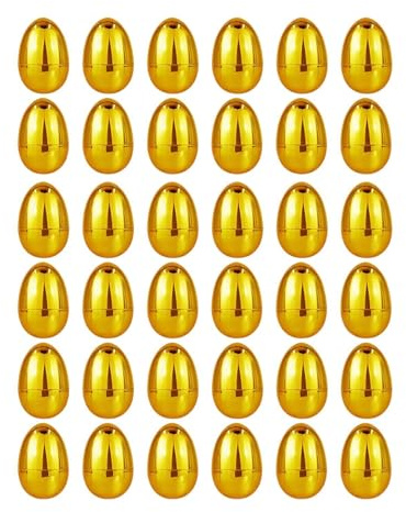 FashionCha 24 Stück Ostereier Befüllbare Goldene Überraschungseier Dekorationseier Aus Robustem PP Zum Selbstbefüllen für Die Ostersuche Und Kinderfeste, 36 Stück