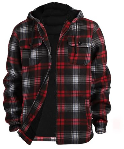 RUMAOZIA Chaqueta de camisa para hombre a cuadros cálida camisa térmica para hombre forrada con capucha camisa de franela a cuadros camisa con capucha camisa de leñador térmica camisa de trabajo