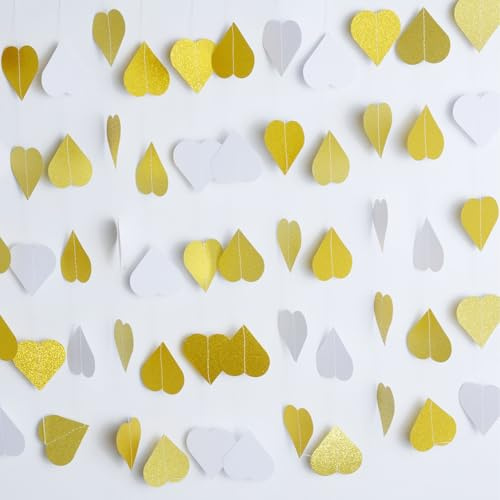 26 Ft Weiß Und Gold Herz Papier Girlande,Hängende,Hochzeitsgirlande,Hochzeits Just Married Verlobung Party Deko,Hochzeitsdeko,Standesamt Hochzeitsbanner,Garland für Jahrestag,Valentinstag,Weihnachten