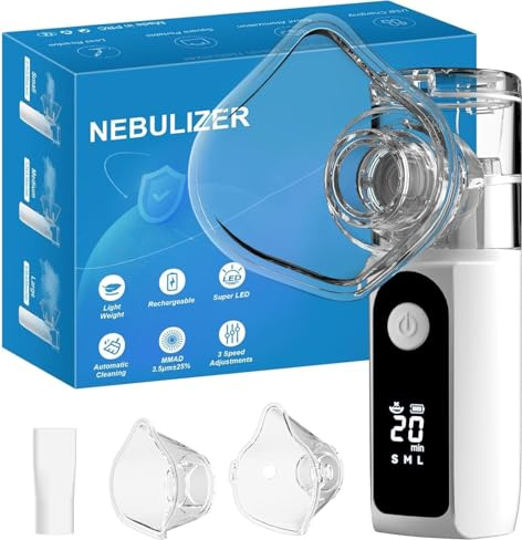 Tragbarer Nebulizer für Erwachsene und Kinder mit Smart LED-Display, 3 Modi & Auto-Reinigung, Handheld Nebulizer für Zuhause und Reise