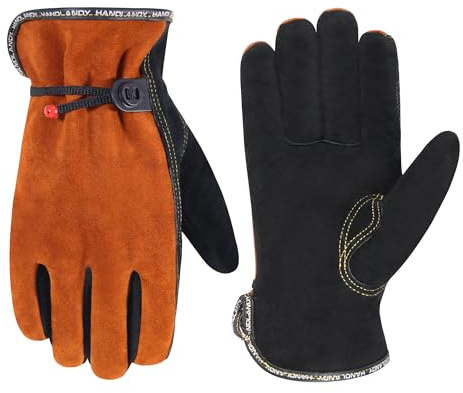 HLDD HANDLANDY Leather Work Gloves for Men & Women – Cowhide Gardening Gloves, Thorn Proof, Cotton Lined, for Construction, Chainsaw, Farm, Landscaping