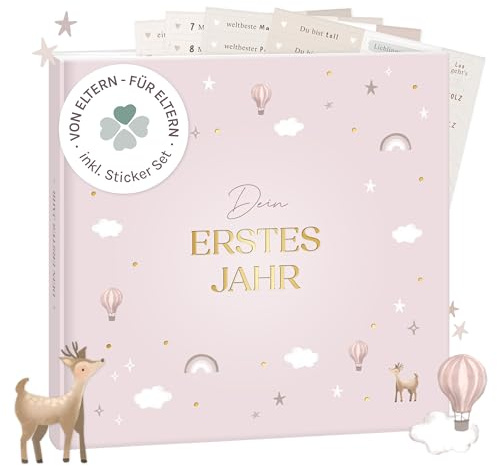 mintkind® Mein erstes Jahr Babyalbum Pattern Rosa + Sticker-Set