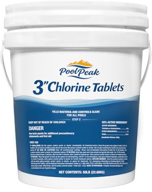 Chlorine Tablets 3 Inch for Sanitizing Swimming Pools | 99% Pure Tri-Chlor, 90% Available Chlorine | Slow-Dissolving, UV-Protected | Exclusive Protective Packaging, 50lb Bucket