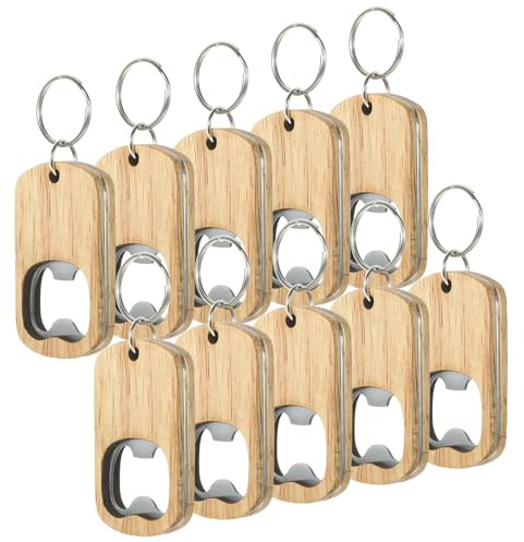 JEWEDECO Porte-Clés Ouvre-Bouteille Manuel Lot de 10 en Bois Sculpté Plat pour Hommes, pour Fêtes et Moments Conviviaux