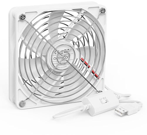 aceyoon PC Lüfter 5V 140mm, Weiß USB Lüfter mit 3 Einstellbare Geschwindigkeiten USB Computer Ventilator mit Metallgitter Mini Fan CPU Kühler mit Metallgitter Kompatibel mit PS5/Laptop/TV Box/Router