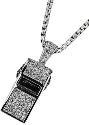 Funktionella visselpipor halsband med kristaller strass titan stål kedja tränare domare lärare gåvor set metall visselpipor halsband med glitterkedja