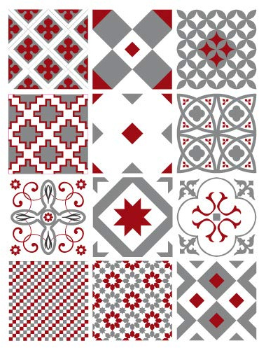 | Carrelage Mural Autocollant | Planche de 12 Stickers Autocollants Adhesifs Carrelage - Carreaux de Ciment - REDDREAM - Dimensions d'un Sticker : 15 x 15 cm - Meubles Cuisine Salle de Bains ...