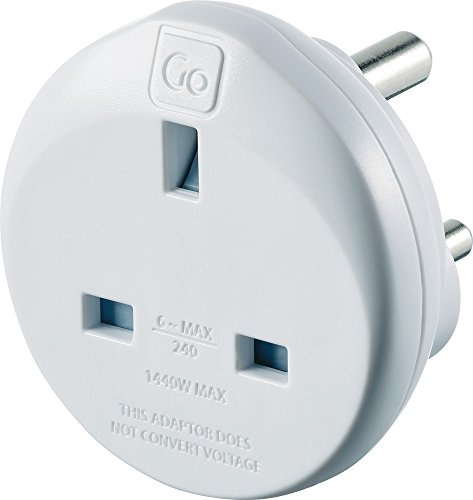 Go Travel UK to India Plug Adapter, earthed & compact | Keeps phones, tablets and devices charged wherever you go abroad - a reliable mains adaptor for holiday trips. Ref 532.101.