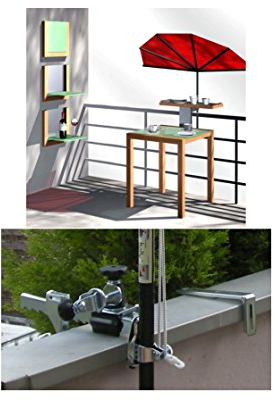 NEU - Sonnenschirm - UPV 50 + - MIT Balkon BRÜSTUNGS - Halterung für Geländer bis Ø 17 cm + Balkon - UV HOCHSCHUTZ - FÄCHERSCHIRM Holly'sun ® - Bezug 100% POLYACRYL - ZANGENBERG - ROT -