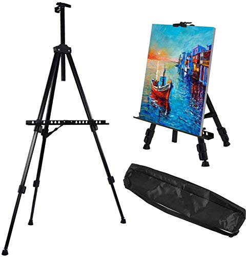 Caballete de Pintura Regulable Aleación de Aluminio Ligero Caballete Plegable trípode telescópico de Pintura, póster, etc. Multifunción Con bolsa de transporte (NEGRO)
