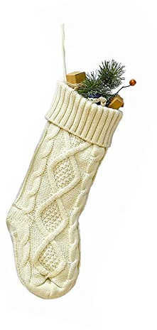 Meiosuns Christmas Stockings Cable Knit Stocking Christmas Decorations Goodie Bags Gift Fireplace Xmas Tree Stocking Ornaments for Holiday Family Friends (Ivory, Length 18,Pack of 1)