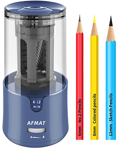 AFMAT Pencil Sharpener, Electric Pencil Sharpener for Colored Pencils, Auto Stop, Fast Sharpen in 3s, Large Hole Pencil Sharpeners Plug in for 6-12mm No.2/Jumbo Pencils PS93