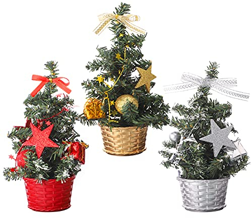 3 pièces mini sapin de Noël artificiel avec ornements,sapin de Noël de table de 20 cm,petit sapin de Noël de 8 pouces,Mini décoration de bureau de sapins de Noël pour la maison de Noël,décor de bureau