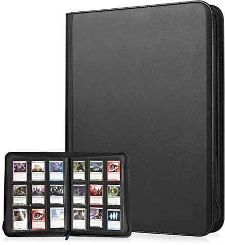 Lictin Classeur Cartes 504 Pochettes - 28 Pages Album de Cartes à Collectionner avec Fermeture Zippée, Cahier Range Carte de Jeu, Livre Carte avec Couverture en Cuir (Noir)