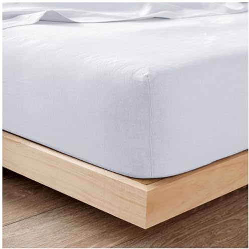 Plain Flannel Fitted Sheet 100% Brushed Cotton Bedding Sheets For Double Bed 25cm Deep - Elastic Corner Flannelette Bedsheet & Mattress Sheet - Thermal Double Fitted Sheet (193x137Cm) - White
