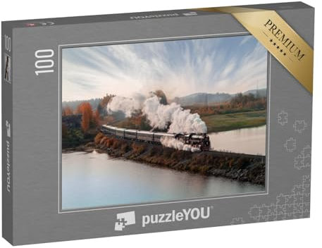 puzzleYOU: Puzzle 100 Teile „Oldtimer-Dampflokomotive in der Herbstlandschaft“ – aus der Puzzle-Kollektion Eisenbahn, Lokomotive