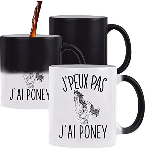 Planetee Mug magique thermoréactif J'peux pas Poney tasse change couleur chaleur humour idée cadeau anniversaire Noël homme femme