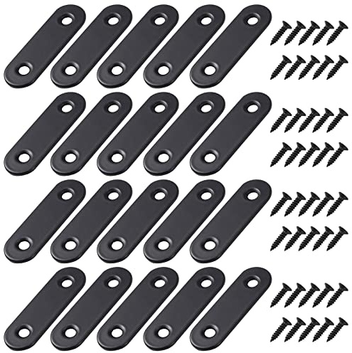 Corner Brackets Flat Straight Corner Brace Stainless Steel Plates Brackets with Fixing Screws for Furniture Desk Table Shelf Repair Black 50*16mm 20 Pack