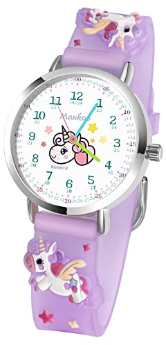 Maukoo Barnklocka, 3D-tecknad analog kvartsur, armbandsur för pojkar och flickor, 30 m vattentät barnklocka silikonarmband, Enhörning lila A, rem