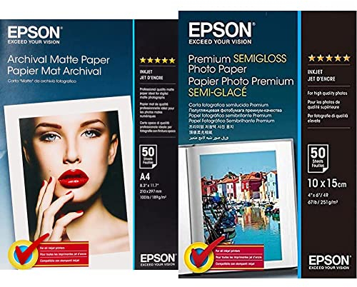 Epson C13S041342 Matte Archival Papier Inkjet 189g/m2 A4 50 Blatt Pack & Fotopapier Premium Semigloss 10x15 50Blatt S041765