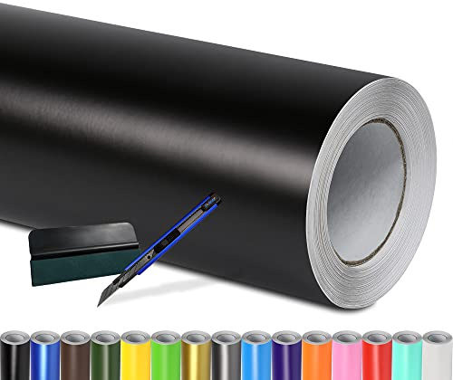 Folindo Autofolie Schwarz Matt (10€/m²) - 300 x 152 cm – Selbstklebende Auto Lackschutzfolie mit Luftkanal Technik – Blasenfreie Auto Folierung inkl. Rakel & Cutter – Car Wrapping Folie