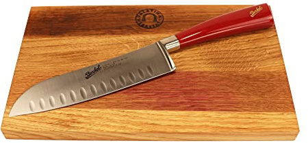 Berkel Santoku Elegance - Cuchillo Japones (18 cm, con tabla de madera de roble hecha a mano, 30 x 18 cm)