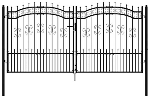 Tidyard Zauntor mit Speerspitzen Gartentor Zauntür Hoftor Hoftür Pforte Gartenpforte Einfahrtstor Gartenzaun Schwarz 305x198 cm Stahl