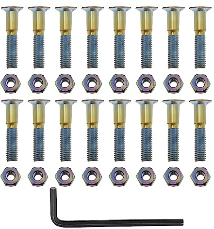 VGOL 16 Sets Skateboard-Hardware-Kit Befestigungsschrauben Sechskantschrauben, Muttern mit Schraubenschlüssel Zubehör für Riser Long Board LKW M5 X 25mm Bunt