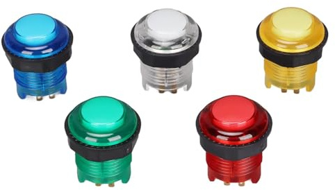 Cyrank 5 Uds Botones Pulsadores De Arcade, Botones Pulsadores Iluminados con LED De 28mm para Videojuegos De Arcade Botones De Monedas De Arcade Botón De Juegos Operado por Máquina(5V)