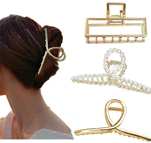 3 Stück Haarstyling-Zubehör für Frauen und Mädchen Haarklammer Große für Damen Haarklammer Rutschfeste Gold Metall Mit Perlen Haarspangen Damen Modisches