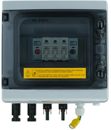 Solar Anschlusskasten DC 1 String, T1+T2, 1000V, Blitzschutz für PV Anlage Solarmodule, Überspannungsschutz, UV-beständig & Wasserdicht IP65