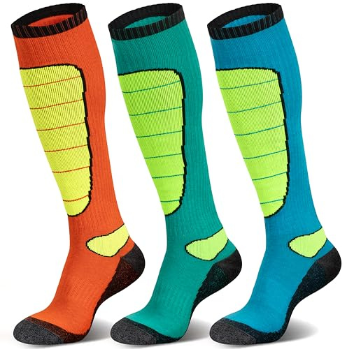 Hylaea Merino Wool Ski Socks - Cold Weather Thermal Knee High Warm Socks for Snowboarding, Snow, Winter, Hunting, Outdoor Sports - Fluorescent Color Medium