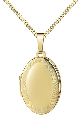JEVELION Halskette Medaillon 333 Gold ovaler Amulett Anhänger für 2 Bilder zum Öffnen für Damen Goldamulett und Schmuck-Etui Mit hochwertiger Schmuck-Kette 925 Silber vergoldet - Kettenlänge 70 cm.