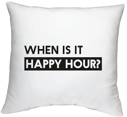 Shopagift Drinking Cushion Cover When is it Happy Hour? Beer Wine Whiskey Gin Bedroom Lounge Accessory - 40cm x 40cm