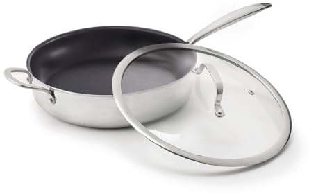 Qdesign - Dreischichtige Sauteuse - Edelstahl mit Antihaftbeschichtung - Induktionsboden - Gesundes Kochen und Einfache Reinigung - 24 cm - Silberfarben