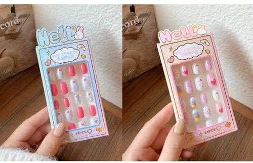 FASHION YO 48 unghie finte in acrilico, precolla, copertura completa, glitter, arcobaleno, unicorno, sirena, set regalo di compleanno per ragazze, set da 2 pezzi (set05)