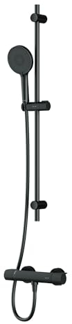 Set für Dusche - Brausethermostat & Duschset, Brauseset - Handbrause, Duschstange und Thermostat, Duschset und Duschthermostat, rund, Duscharmatur mit Thermostat für Badezimmer, F428XA46, Schwarz matt