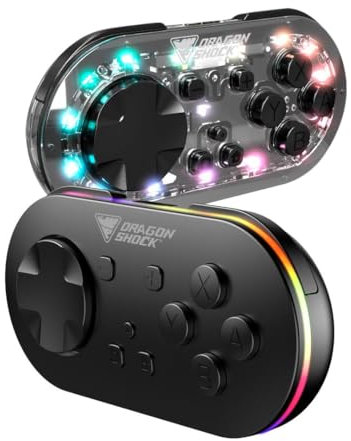 DragonShock - Wireless Mini Controller Pair Glow-Fusion & Black for Nintendo Switch, Switch OLED, PC, Android and IOS