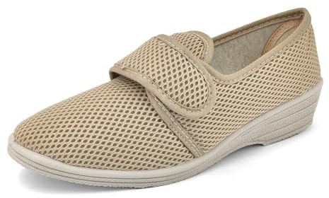 JOMIX Chaussons Diabétiques Femme avec Scratch Pantoufles Orthopediques Chaussons Femme Réglable Confortable (Beige, 39)