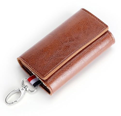 Estuches de Llave, Portallaves de Cuero,Portallaves de Piel, con Seis Ganchos para Llaves, Portátil Llavero Hombre y Llavero Mujer (Marrón)
