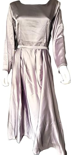 Estationeryhouse Elegant Long Sleeve Satin Maxi Dress Abaya, Side Zipper, Satin, Pleated- Dupatta not Included (UK, Numeric, 14, Regular, Regular, Violet with Grey Tint)