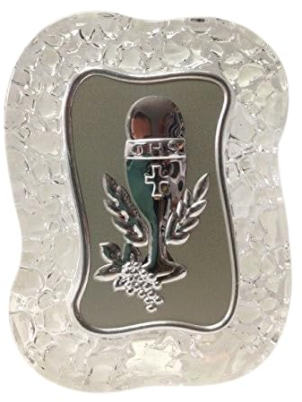 PuntoCasaStore Lote de 12 iconos de cristal y metal, cáliz de primera comunión, de apoyo de 6 x 8,5 cm de altura. Recuerdo de comunión