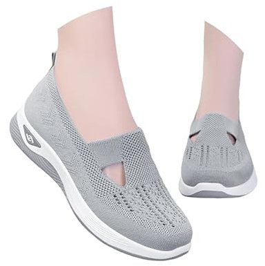 Chaussure De Sport Femme Orthopédiques Mode Air Running Course Chaussures sans Lacet Ete Outdoor Casual Mesh Respirant Confort Legere Sneakers Chaussures De Marche AntidéRapantes à (Grey-b, 38)