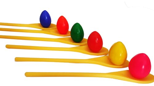 22YardsPro Egg and Spoon Race kit, 6 Easter Eggs and 6 Spoons, Family Garden Games, Garden Outdoor Toys for Kids and Adults